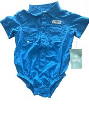 New Magellan Outdoors Baby Blue Shirt polo Onesie Bodysuit 6-9 Months boys